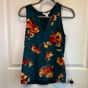Market & Spruce Teal Floral Keyhole Tank with Orange and Yellow Blooms